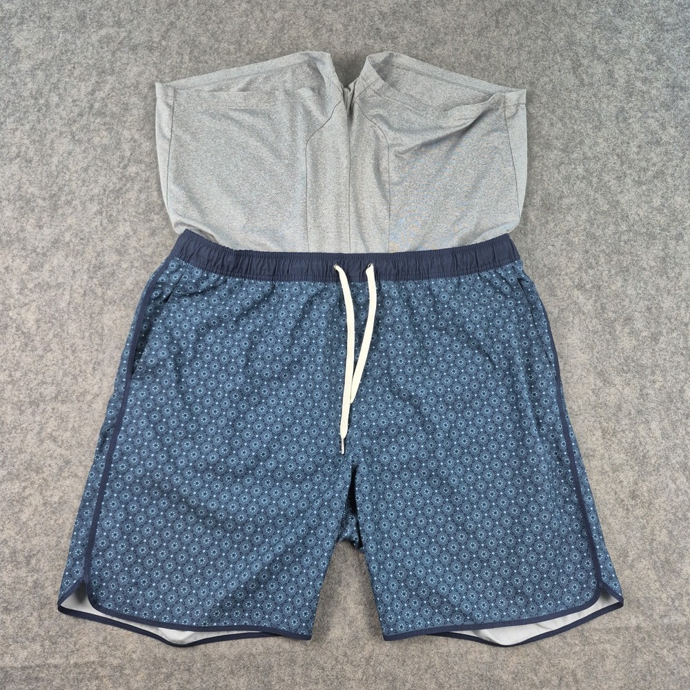 Fair Harbor Lined Swim Trunk Shorts Men 3XL Blue Stretch Drawstring Geometric